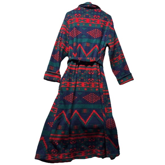 Vintage Cypress Aztec Southwestern Fleece Robe Bathrobe House Red Blue Sz Small - Picture 5 of 5